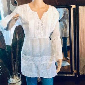 🎄JOHN PAUL RICHARD White Lace Gauze Tunic Sz. XL~NWT!